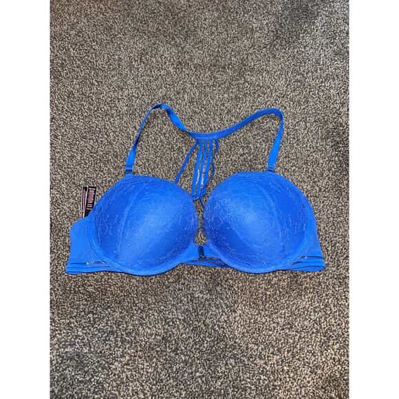 Victoria Secret Push Up Front Close Bra 38b Blue Strappy Racerback Underwire - Picture 1 of 5
